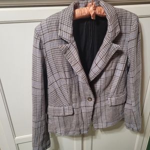 Free People Chess Plaid Linen Blazer OB827845